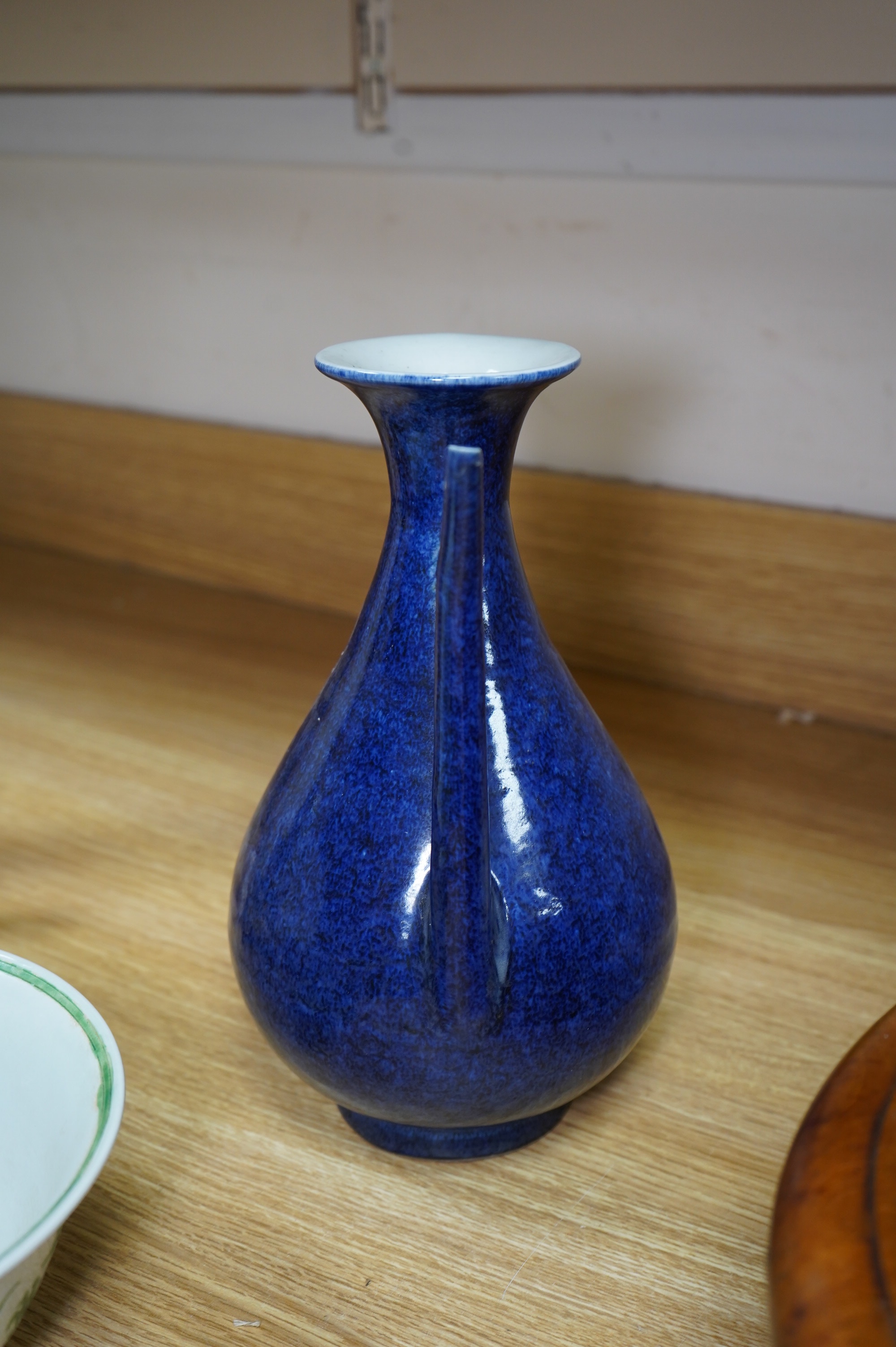 A Chinese porcelain powder blue ewer, 28cm high. Condition - good